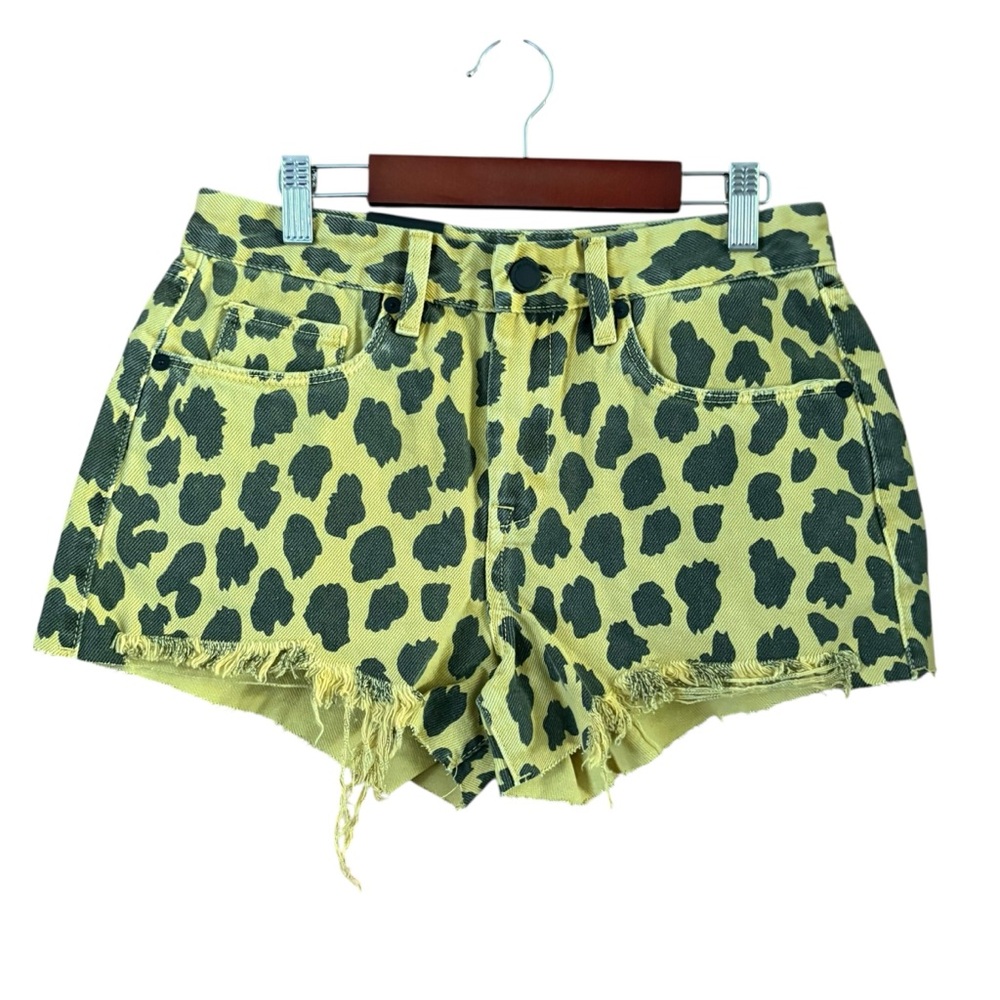 Blank NYC The Barrow Vintage High Rise Denim Shorts Lime Cheetah NWT Size 26